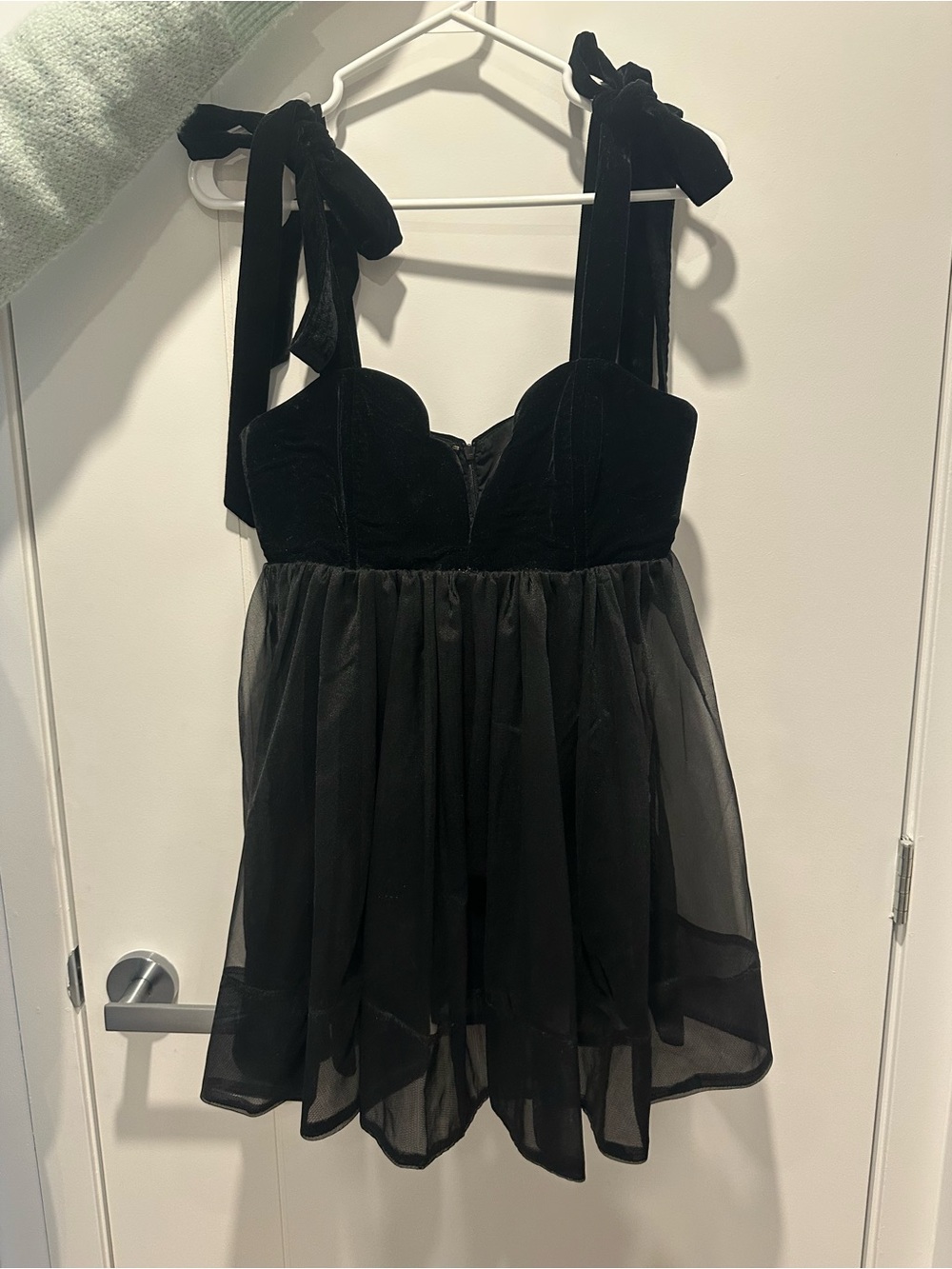 For Love And Lemons Black Velvet & Chiffon Babydoll Chemise